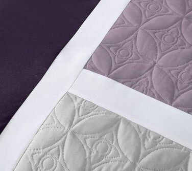 Комплект постільної білизни Chezmoi Collection Upland 7-частинний, стегане покривало, дизайн пэтчворк, лаванда/сірий/фіолетовий, розмір Queen