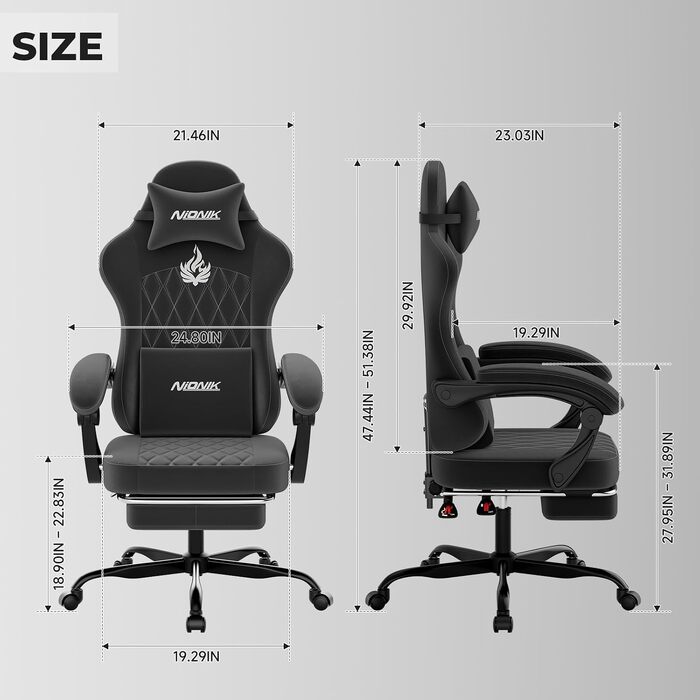 Ігрове крісло Ergonomic Gaming — ергономічний комп'ютерний стілець з регулюванням висоти та нахилу спинки для дітей, підлітків та дорослих, чорний
