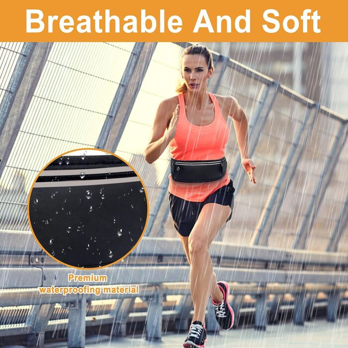 Пояс-сумка для бігу та спорту: водонепроникний пояс з 3 кишенями для телефону (до 18.3 см)