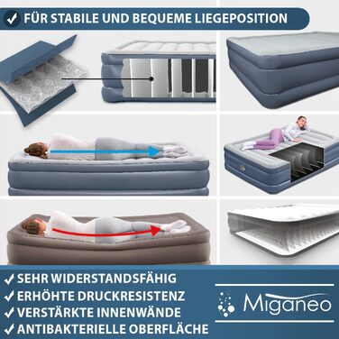 Надувний матрац Miganeo Premium XL 203x152x51 см з електронасосом та антимікробним покриттям (до 300 кг)