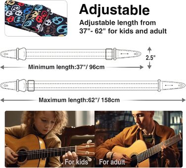 Гітарний ремінь LEKATO, смугастий, 6.7 см, з шкіри, з чохлом для медіатора та фіксаторами - для бас-гітари, електро- та акустичної гітари