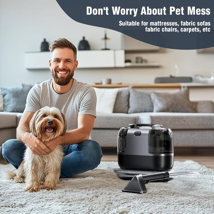 Апарат для чищення м'яких меблів та килимів 600W, 22kPa, для дому та авто, чорний