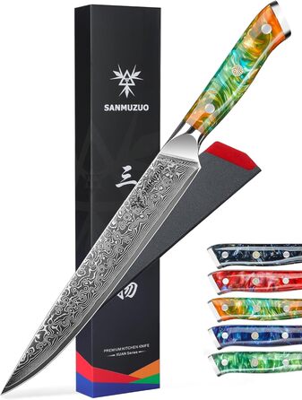 Ніж для нарізання SANMUZUO Damaststahl Xuan серії, 23 см, VG10 сталь Дамаск, з ручкою з харчової смоли (чорний зірка), ніж для шинки, кухонний ніж