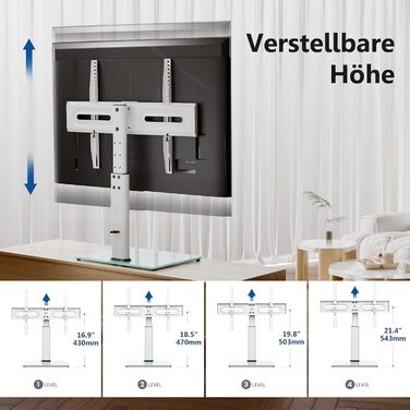 FITUEYES Adjustable TV Stand for 32-65 Inch TVs - Swivel & VESA 600x400 - White