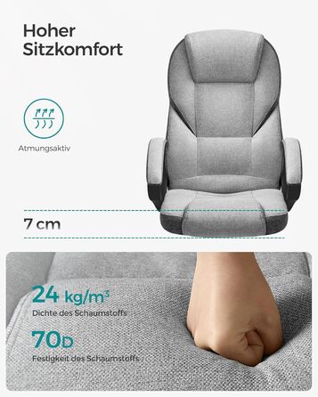 Крісло офісне SONGMICS, крісло для офісу, крісло для комп'ютера, крісло шеф-менеджера, регульована висота, оббивка, сірий (54 x 50 x 112-122 см)