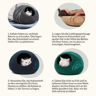 Квіткове ліжко для котів Meowfia – затишна печера з 100% мериносової вовни (L, світло-сірий)