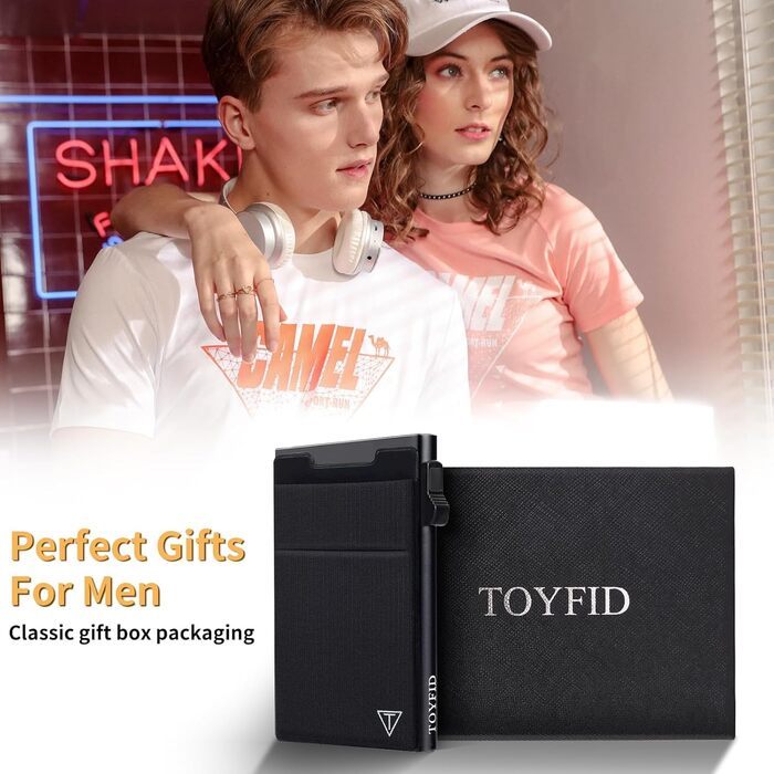 RFID-захисний картхолдер Pop-up: тонкий гаманець з відділенням для монет (1 шт., чорний)