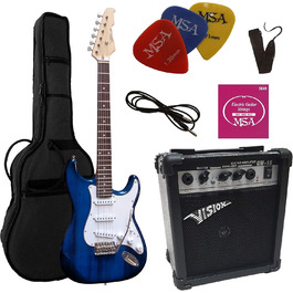 Електрогітара темно-синього кольору прозора - комплект з підсилювачем 20W, чохол, ремінь, струни, 3 медіатори