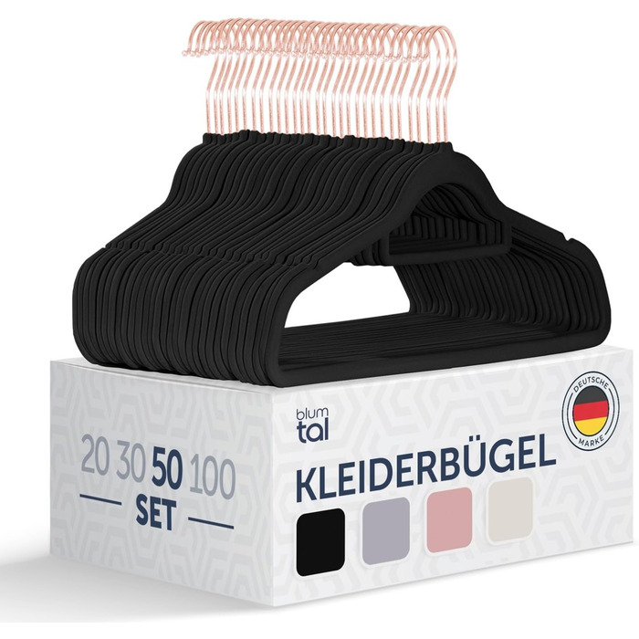 Blumtal Clothes Hangers 50 Pieces - Velvet Clothes Hangers 360° Rotatable and Load-Bearing - Space-Saving and Non-Slip Clothes Hangers - Black Clothes Hangers with Velvet Cover - Velvet Hangers - Black Velvet Clothes Hangers