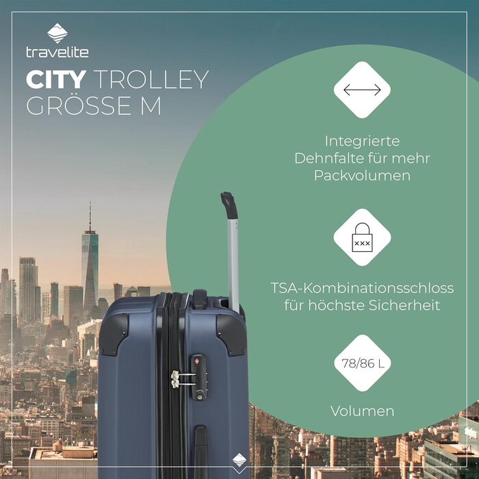 Тролей-валіза Travelite CITY: містка, розширювана, 68 см, 78-86 л, TSA замок