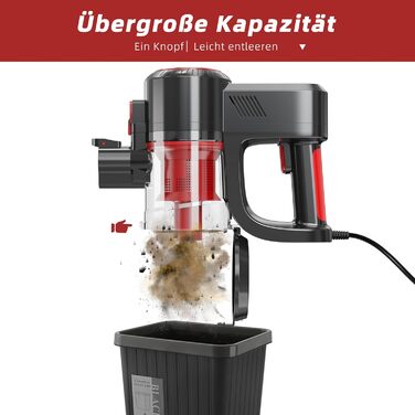 Yikko 3-в-1, пилосос 60KPa з потужним кабелем, електрична підміталка з гнучким шлангом, пилосос з LED-підсвічуванням, ідеально підходить для килимів/підлоги/волосся (Червоний-60)