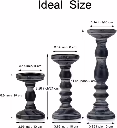 Rustic Wooden Candle Holder Pillar - 3 Piece Wooden Candle Holder Set Pillar Candle Holder Set Distressed White Tealight Holder for Wedding Centerpieces Farmhouse Home Room Decoration (Distressed Black)