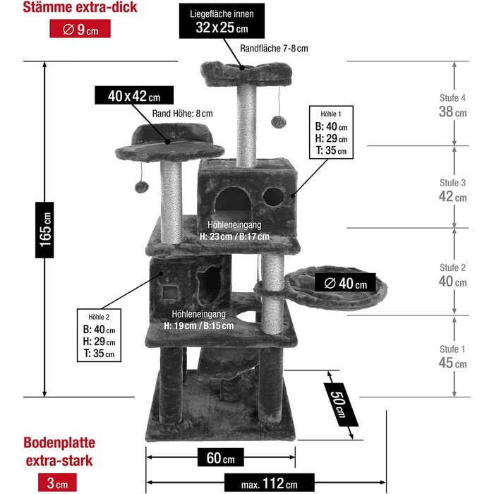Дім для кота JAMAXX Premium XXL з когтеточкою, 165 см, сірий