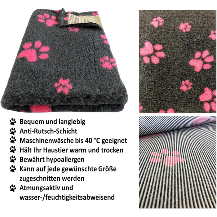 Килимок для собак Elropet Vetbed - преміум якість, 22 мм, для малих та великих собак. Розміри S/M/L (M 100x80 см, темно-сірий + рожева лапка)