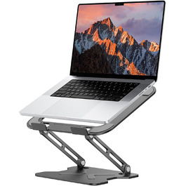 Adjustable Laptop Stand for Desk - Portable Aluminum Laptop Riser, Foldable, HP Compatible (10-16 inch), Space Black