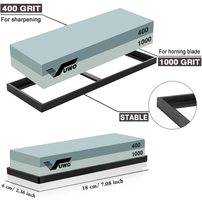 Набір для заточування ножів Vuwo 2-в-1: 400/1000 грінь - заточувальний камінь з силіконовим тримачем