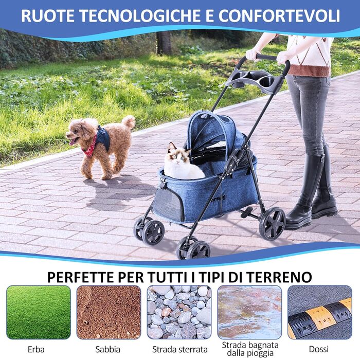Візок для собак, складаний, переноска для тварин до 15 кг, візок для котів, блакитний