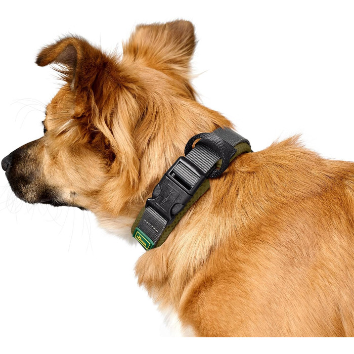 Нашийник для собак HUNTER Maldon, оливковий, розмір XL, дихаюча сітка, міцний нейлон, безшумний, гіпоалергенний, з функцією запобігання перетягування, з інтегрованою адрес-біркою, легкий