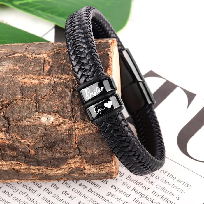 Чоловічий шкіряний браслет – подарунок для чоловіка, тата, дідуся. Ідеальний подарунок на День батька, Різдво, День Святого Валентина (чорний)