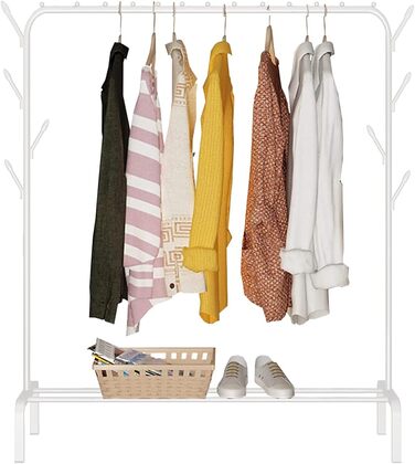 edihome Clothes Rack, Clothes Rod, 118X148X39cm, Shoe Shelf, Metallic, Stable, Clothes Organizer (White)