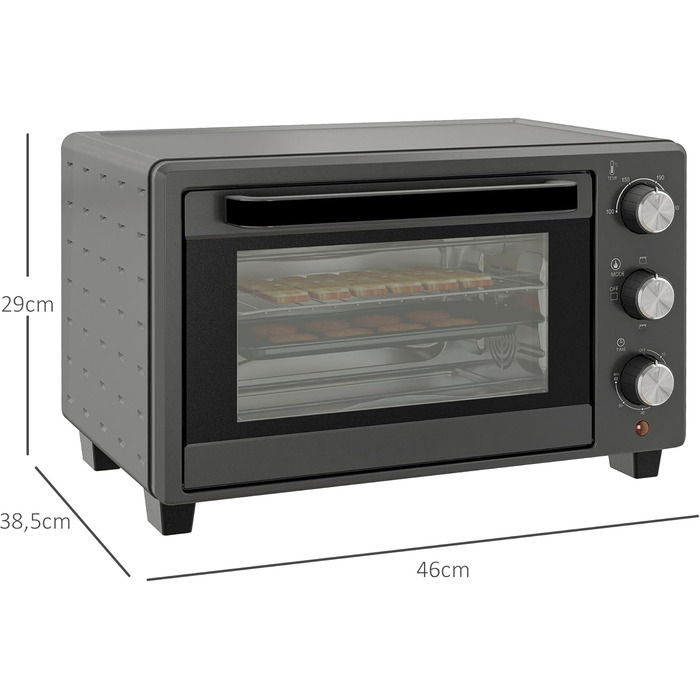 Міні-піч HOMCOM 21 л, 1400 Вт, 100-230°C, таймер, противень, решітка-гриль, вікно, піч для піци, кремово-білий (сірий)