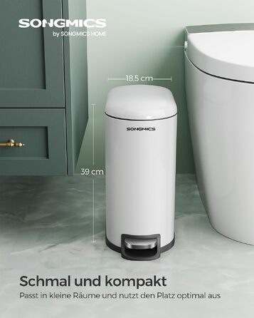 Сміттєвий кошик для ванної кімнати SONGMICS ISLAND LTB10WT, 10 л, з кришкою та системою Soft-Close, сталевий, білий