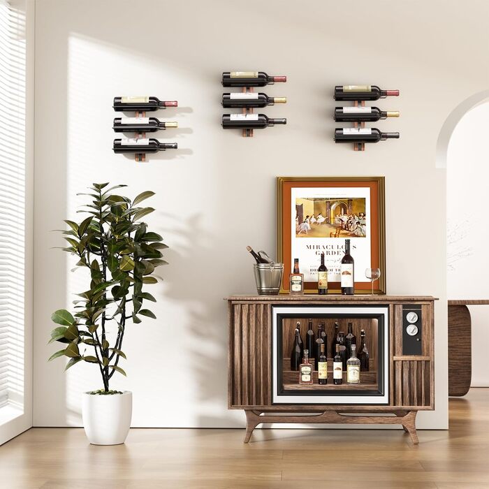 B4Life Wine Rack, Bottle Rack, Wall Wine Rack for 9 Wine Bottles, Wooden and Metal Wall Wine Rack, Black Hanging Wine Bottle Shelves