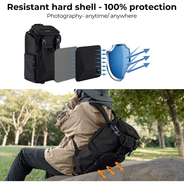 Чорний рюкзак для камери K&F Concept 25L: для фотографів, з відділенням для ноутбука, штатива та об'єктивів, водонепроникний, з дощем.