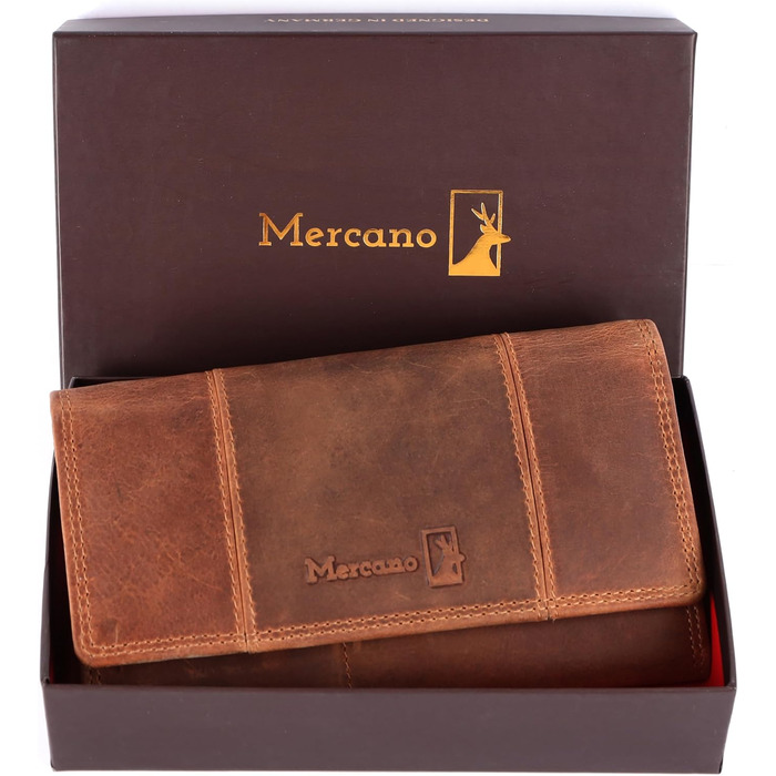 Mercano® Premium Vintage Women's Wallet Leather (Genuine Leather) Large with RFID Protection | Ladies' Purse Leather incl. Gift Box with Card Slots and Coin Pocket