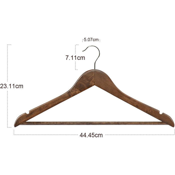 Дерев'яні вішалки для одягу HOUSE DAY, 20 шт. з горіха, стабільні, обертаються, для сорочок, костюмів, 44,5 см