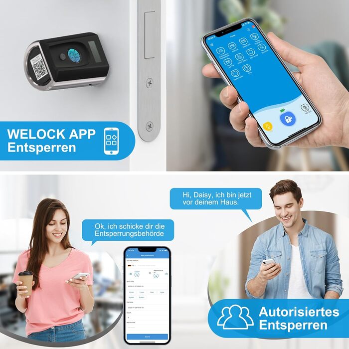 Електронний дверний замок WELOCK Touch41 з відбитком пальця, Wi-Fi, Bluetooth, RFID, IP65, для дверей 50-100 мм, сумісний з Alexa