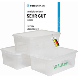 6 Storage Boxes with Lid 5L Transparent Boxes Stackable Nesting Storage boxes with Clip Closure Plastic BPA-Free 34x19x11 cm (3x 10 Liter)