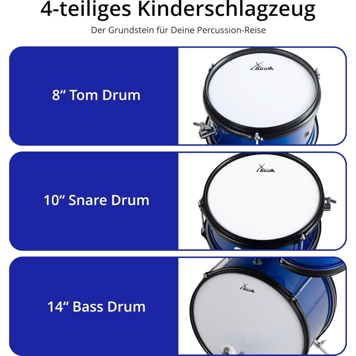 XDrum Junior KIDS барабанна установка для дітей 3-5 років - комплект зі стільчиком, паличками та ключем - блакитна