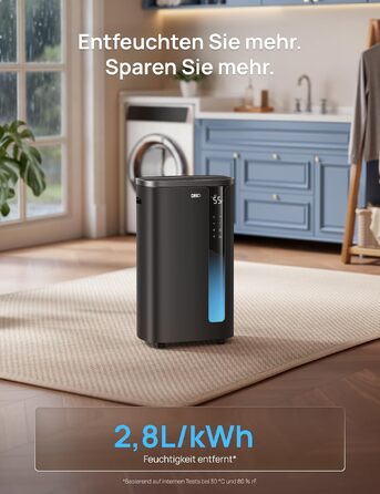 Розумний осушувач повітря DREO з керуванням через App та WLAN, 30 л/добу, резервуар 6.5 л, для кімнат до 55 м², спальні, ванної та підвалу, функція сушіння білизни, автоматичний контроль вологості, чорний