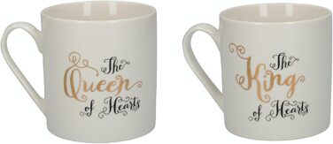 V&A Alice in Wonderland Mug Set in Gift Box, King and Queen of Hearts, Fine Porcelain, 350 ml, 2 Pieces, White/Black/Gold C00047