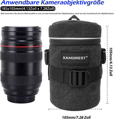 Чохол для об'єктива камери, чорний, з парусини, XL (10.5 x 18.5 см)