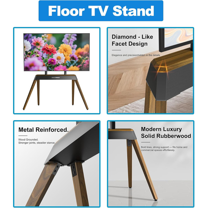 Підставка для телевізора Vanconwey Boden TV Ständer для LED/LCD екранів 40-86 дюймів, дерев'яно-металева, до 110lbs, VESA 600x400mm, горіх (VC-Z1818)