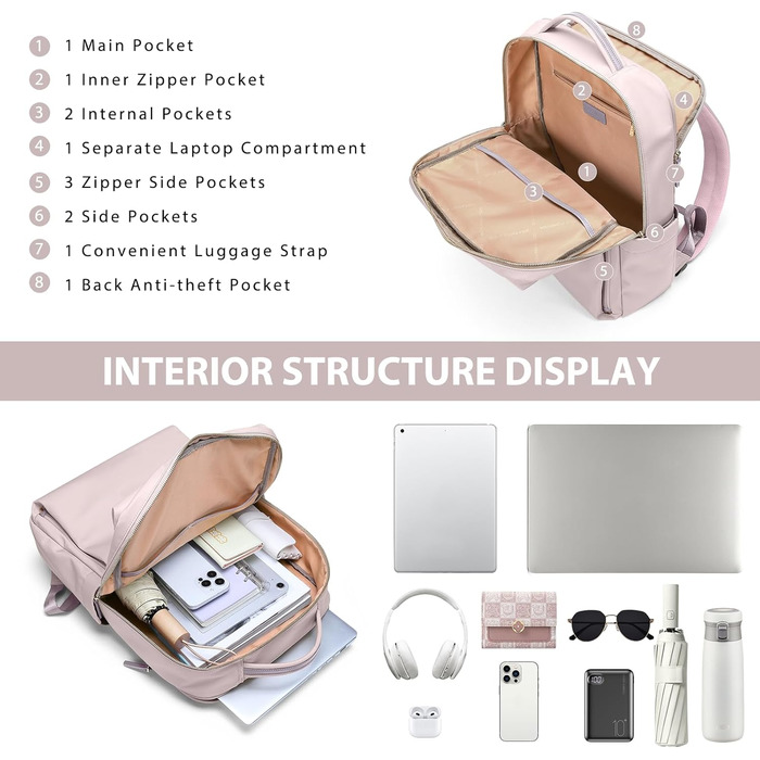 Рюкзак для ноутбука 16 дюймів, водонепроникний, для чоловіків та жінок, для школи, подорожей та велосипеда (Сірий, Рожевий)