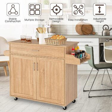 Кухонний візок Giantex на колесах з робочою поверхнею, білий, 116 x 40 x 85 см