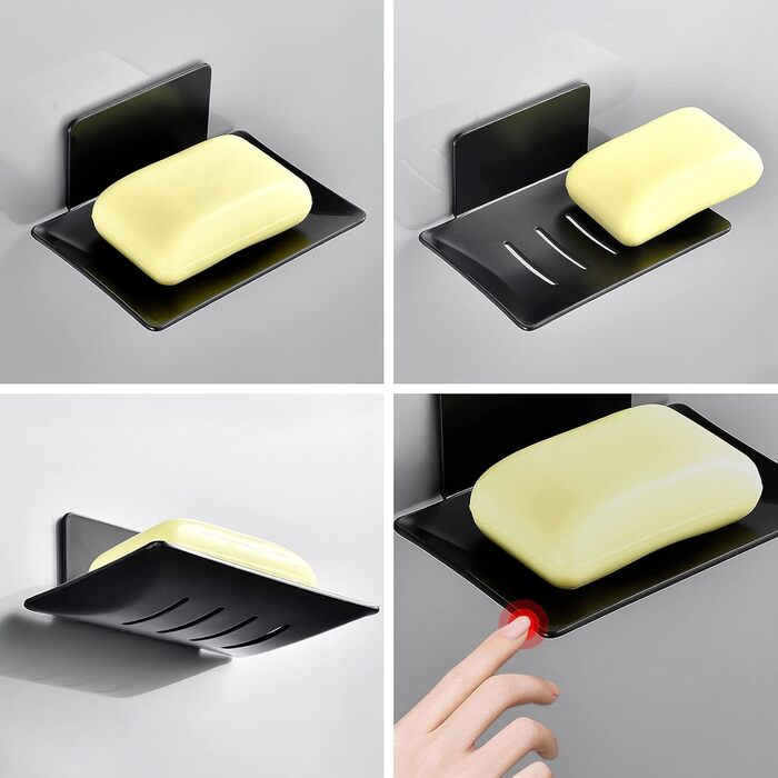 Тримач для мила без свердління, нержавіюча сталь, самоклеючий, кошик для мила, мильниця, кріплення на стіну для губок, щіток, мила, мильниця на стіну з 3M клейкою подушечкою для ванної кімнати, кухні, балкону (Чорний)