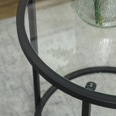 HOMCOM Side Table Round Coffee Table with Glass Tabletop, Metal Frame, Coffee Table, Nightstand for Living Room, Bedroom, Black, Ø48 x 54.7 cm | Aosom
