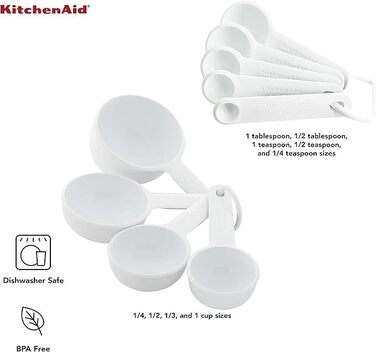 Набір мірних ложок і чаш KitchenAid, 9 предметів, білий