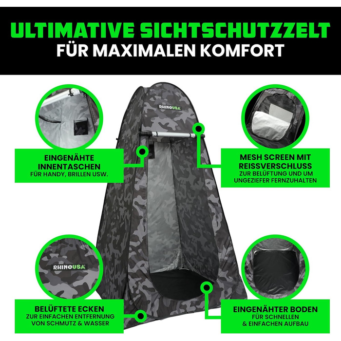 Rhino USA Portable Pop-Up Changing Tent - Waterproof Changing Room, Shower Tent & Toilet Tent for Camping, Beach & Outdoor Use - Lightweight & Easy Setup