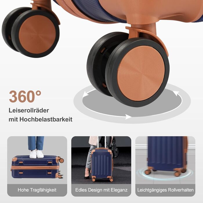 Набір валіз LALAHO 4 шт. з косметичками, з ABS пластику, рожевого кольору (темно-синьо-коричневий, в смужку)