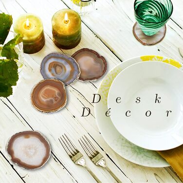Yougoals Coasters, Geode Coasters for Drinks, Gemstone, Natural Stone, Agate Slices, Coasters, Cup Mat for Home Decoration (4 Pieces) (Natural Coffee, 2 Pieces)