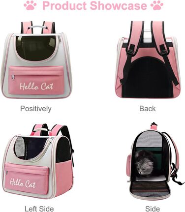 Рюкзак для тварин з сіткою, складаний рюкзак для кота/собаки з мискою для подорожей, водонепроникний оксфорд, об'єм до 15 кг (Рожевий)