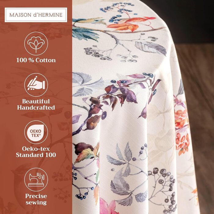 Скатертина Maison d' Hermine Equinoxe, 100% бавовна, бежева, кругла 170 см, для кухні, їдальні, свят, весіль