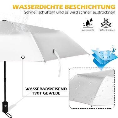 Зонт від сонця та дощу 42/46 дюймів, стійкий до вітру, з 8 ребрами, автоматичний, для чоловіків та жінок (срібний/рожевий)