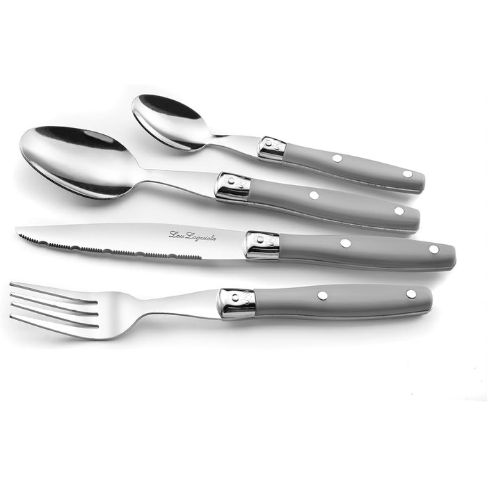 Набір ножів для стейка Laguiole 24 шт. | Набір столових приборів на 6 осіб | Столові ножі з хвилястим лезом (Темно-сірий)