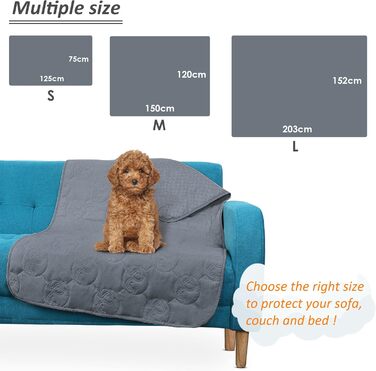 Водонепроникний килимок для собак Pawsee, антиковзкий, 150 x 120 см, сірий. Захисний килимок для собак, диван, собачий софа, для дому та подорожей, легко миється. Підходить для великих собак та котів.